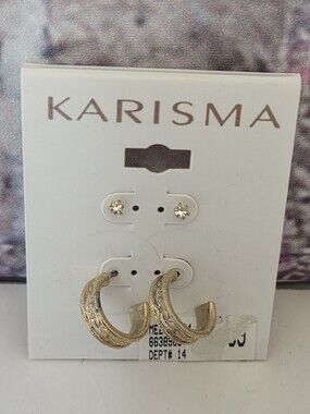 KARISMA Gold-Tone Engraved Hoop Earrings and Stud Set NWT